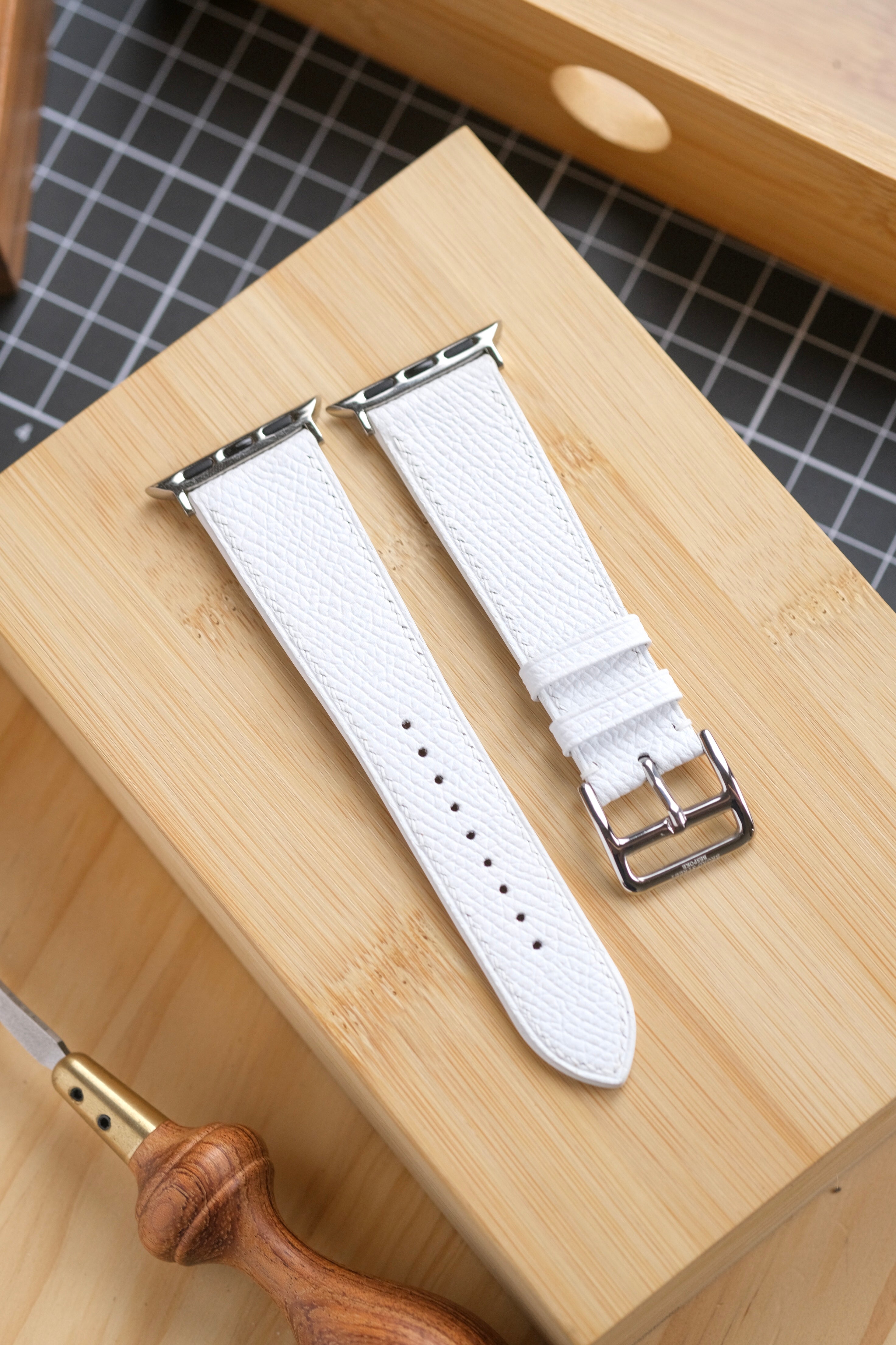 White Epsom Calfskin Apple Watch Strap