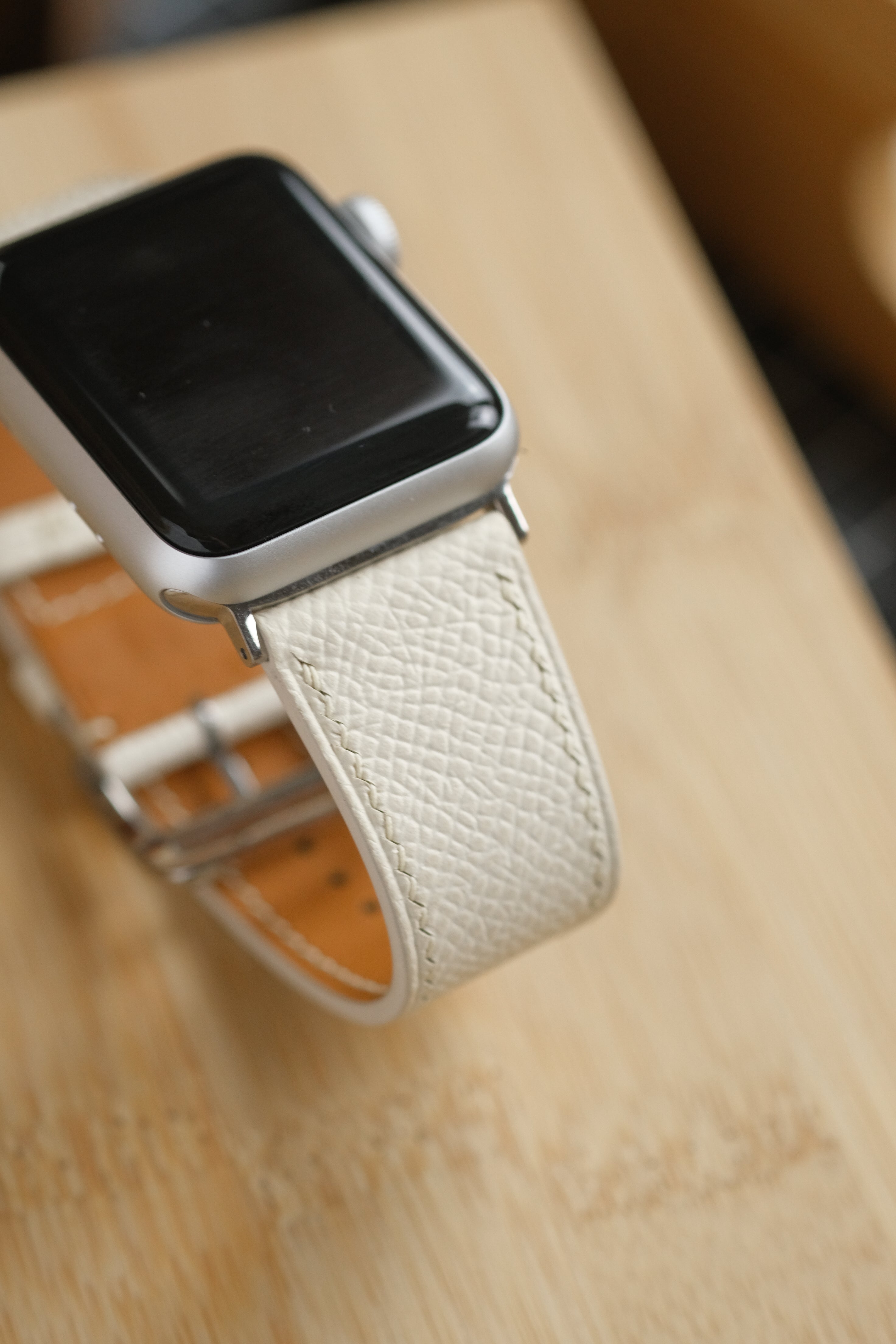 Ecru (Cream) Epsom Calfskin Apple Watch Strap