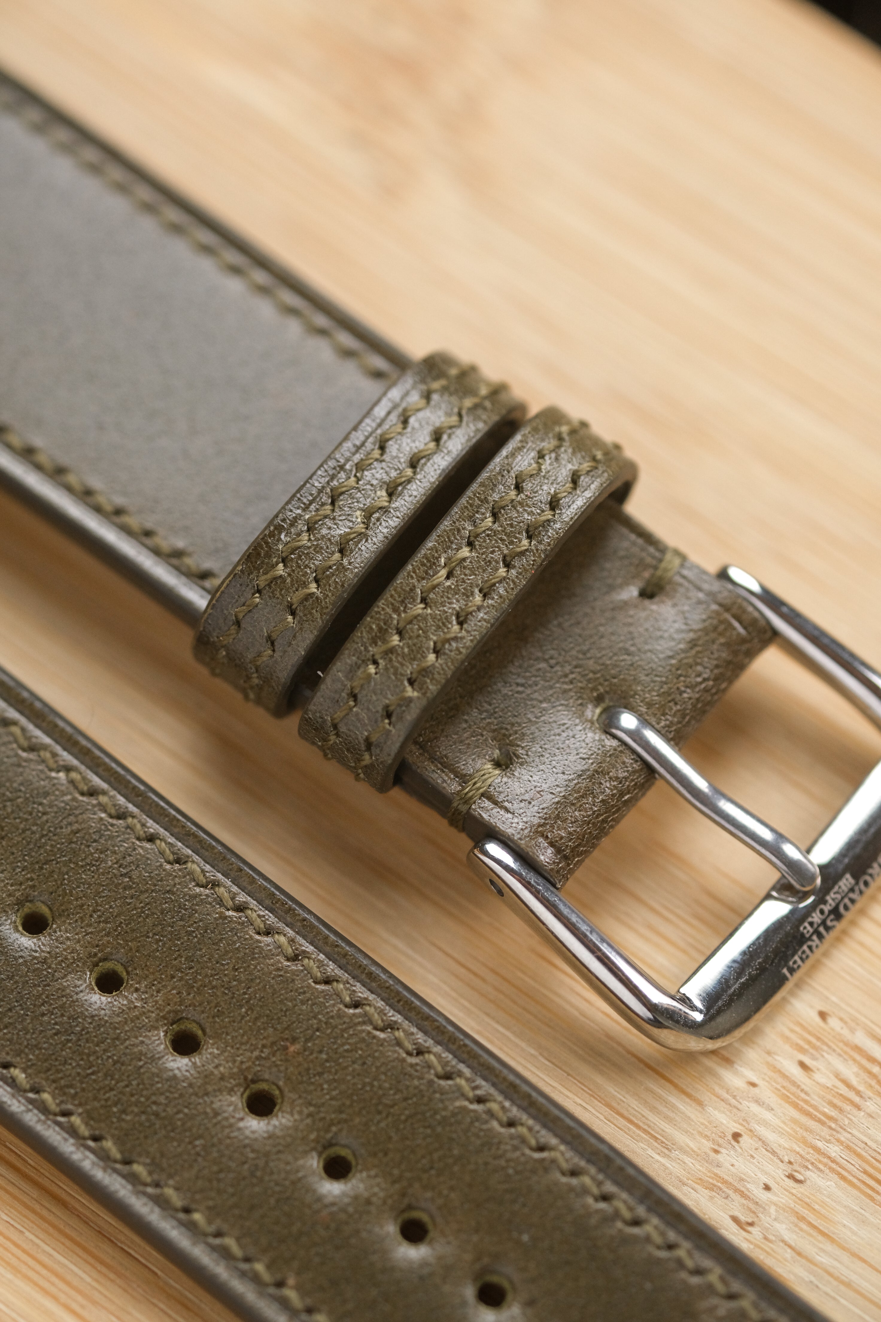Olive Green Shell Cordovan Reverse Folded Strap