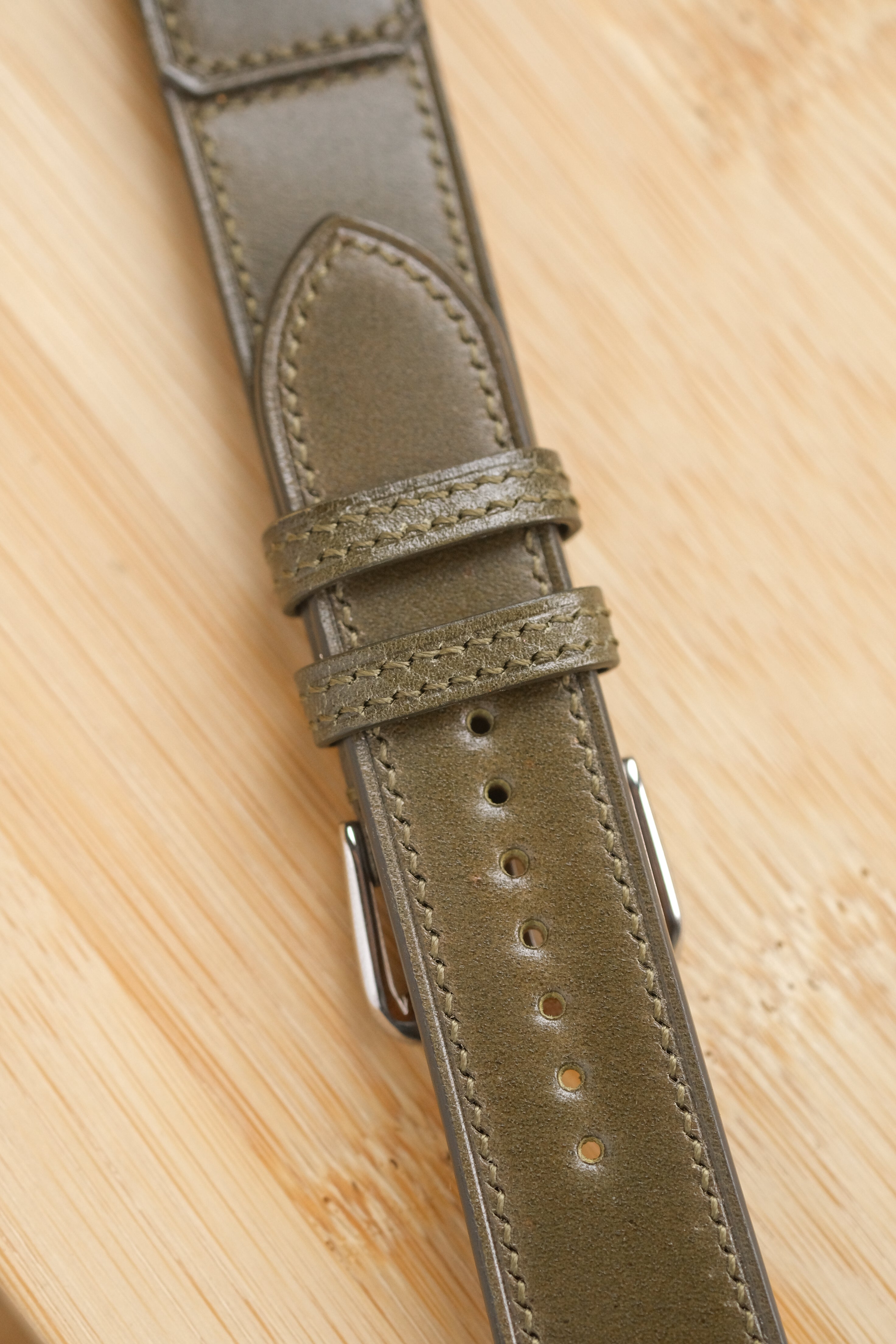 Olive Green Shell Cordovan Reverse Folded Strap