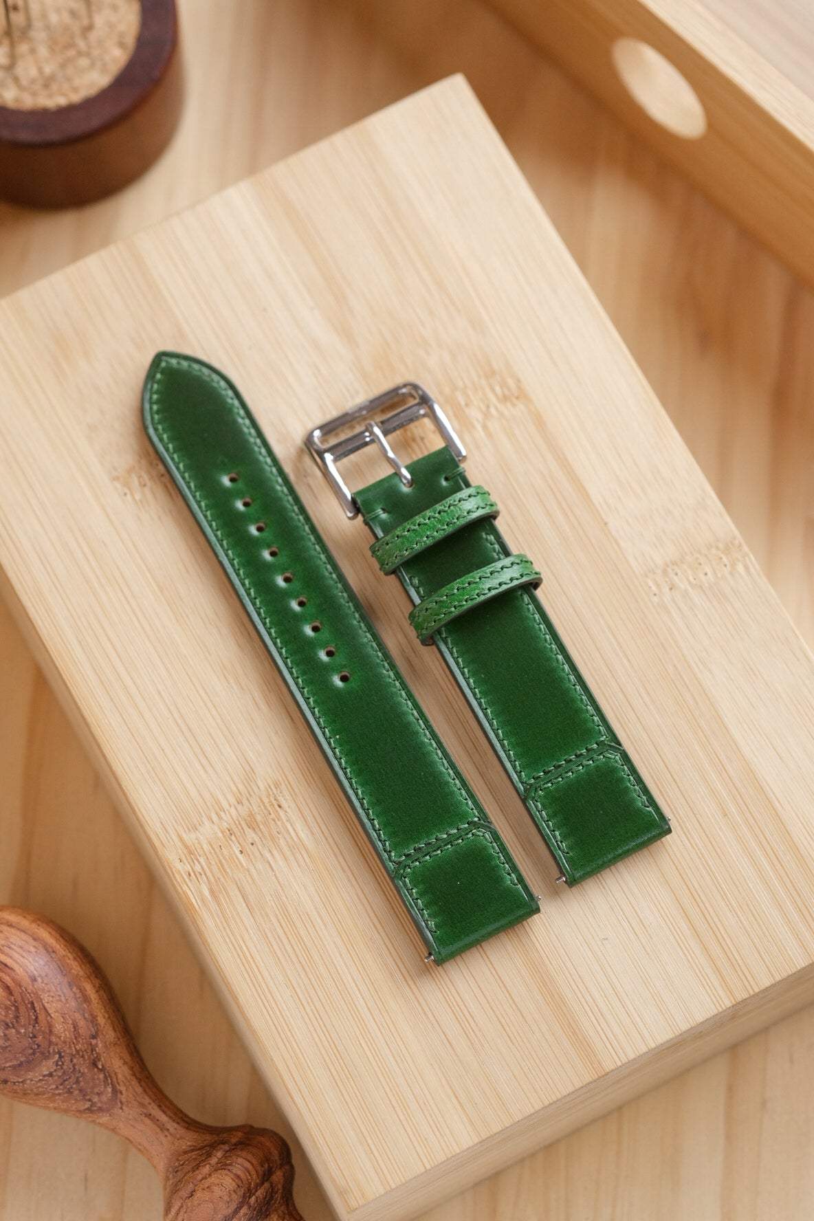 Emerald Green Shell Cordovan Reverse Folded Strap