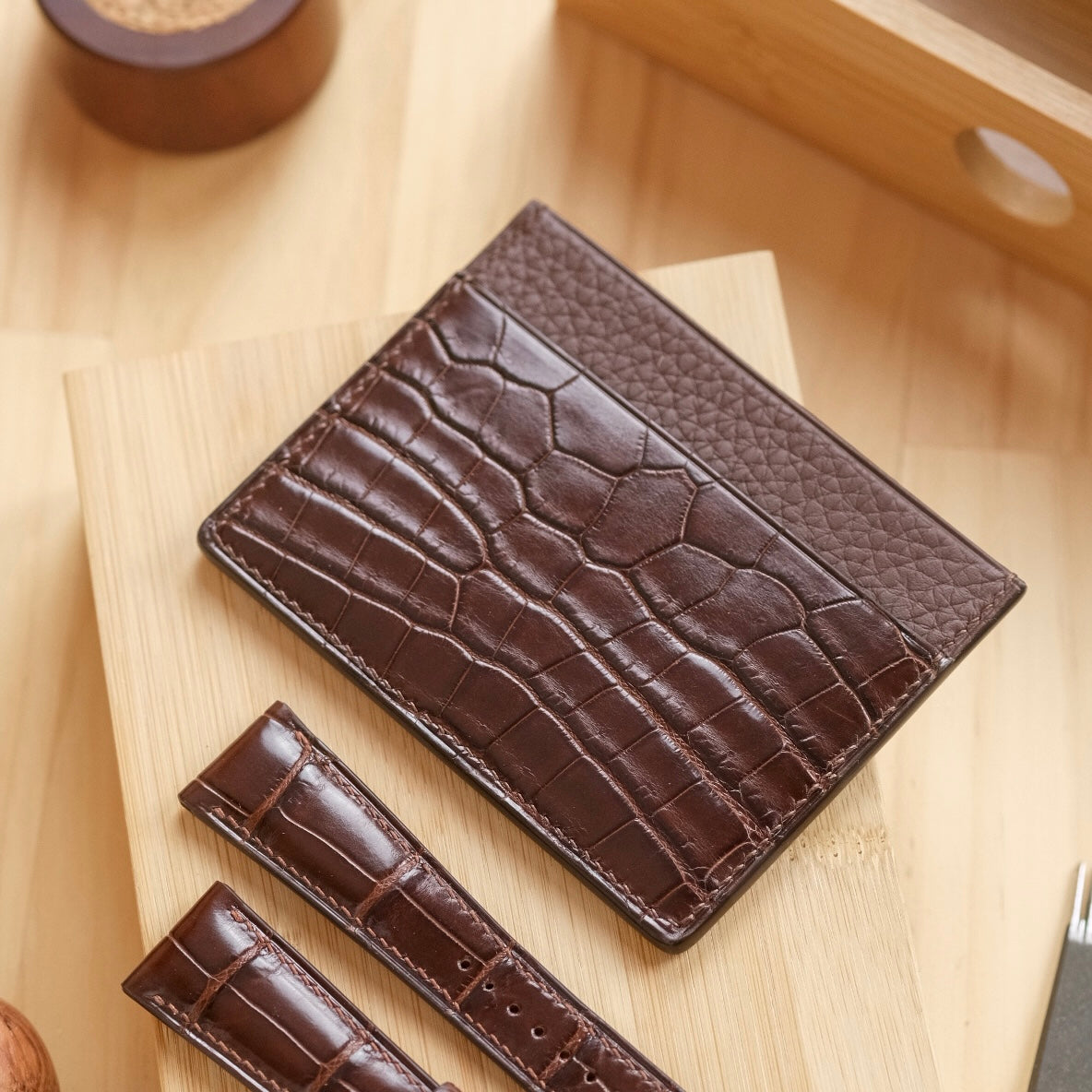Alligator & Calfskin 3 Slot Card Holder + Watch Strap