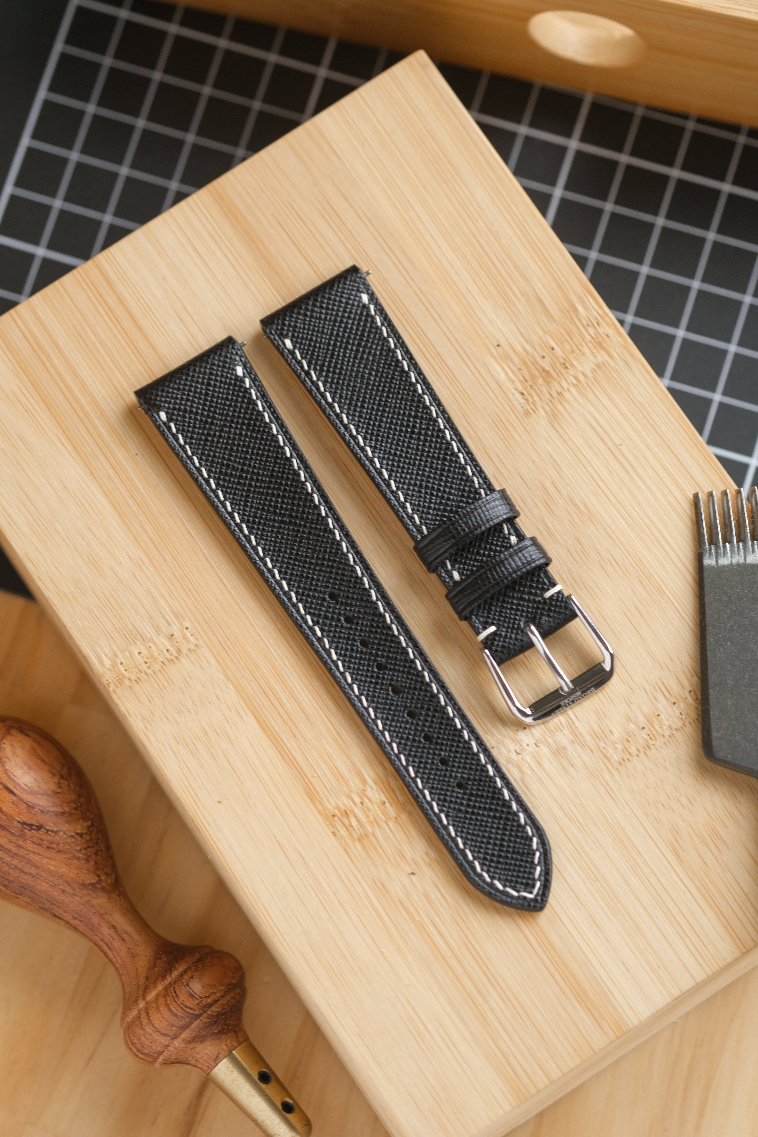 Black Saffiano Calfskin Leather Strap