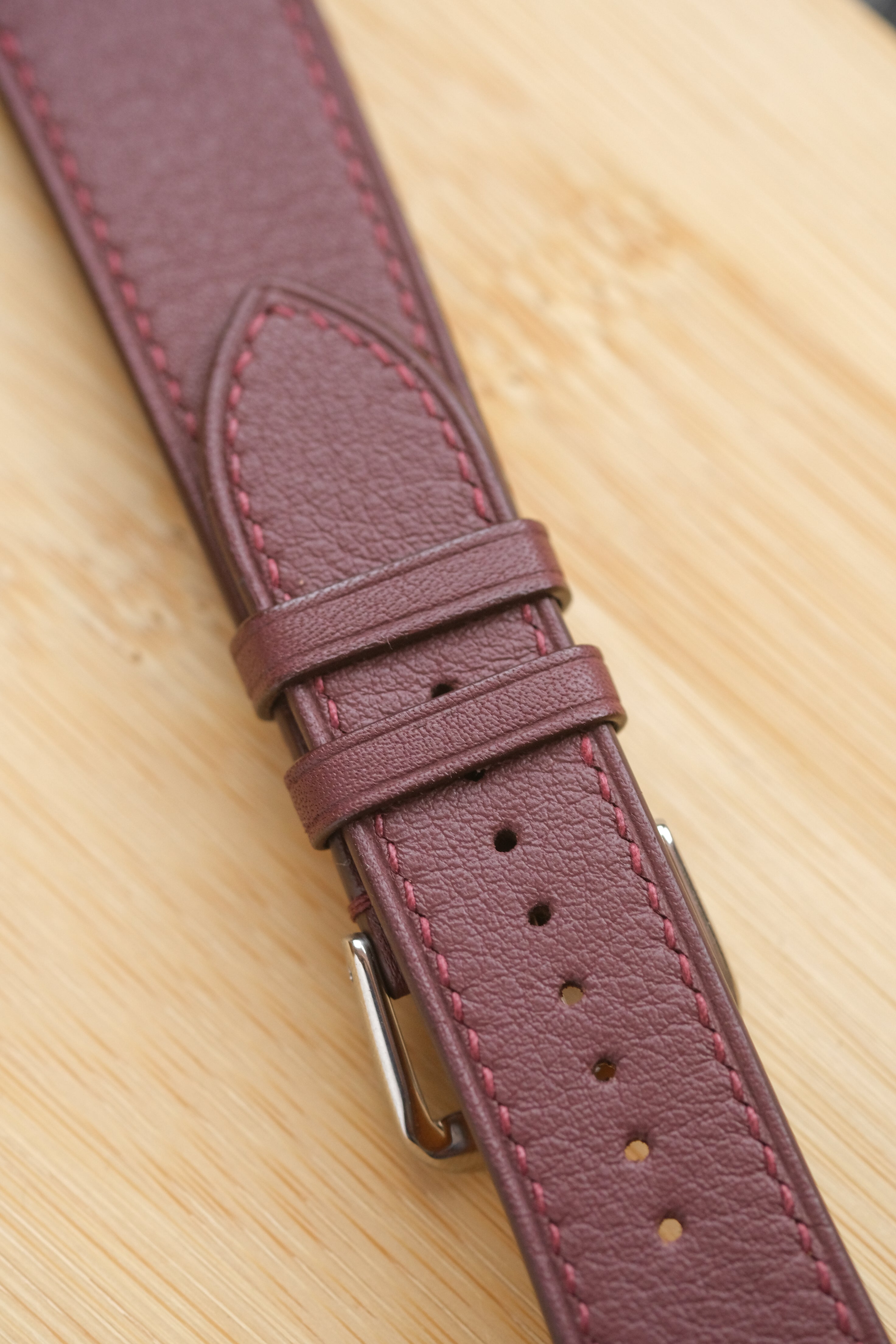 Burgundy Swift Calfskin Leather Strap