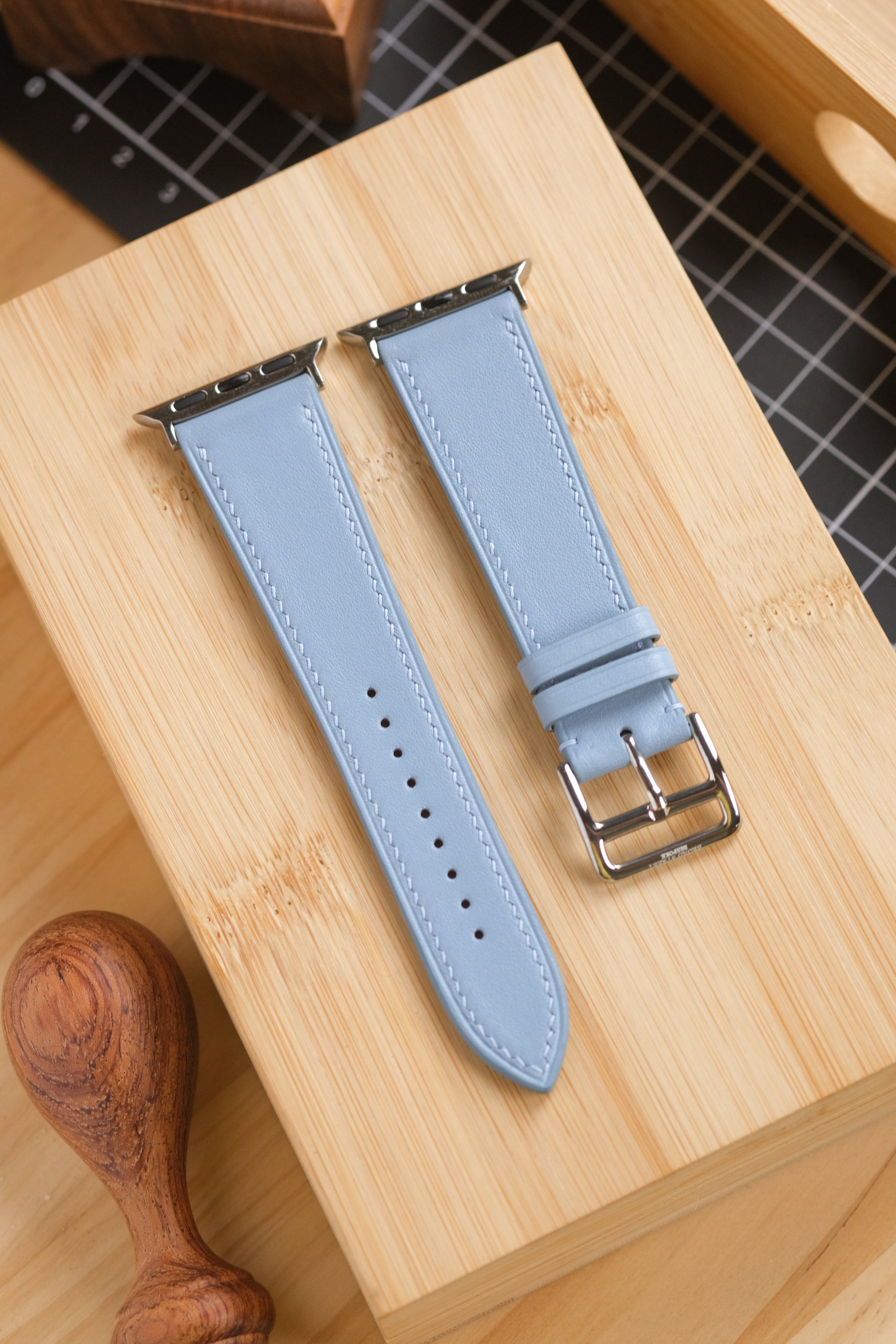 Lin Bleu Swift Italian Calfskin Apple Watch Strap