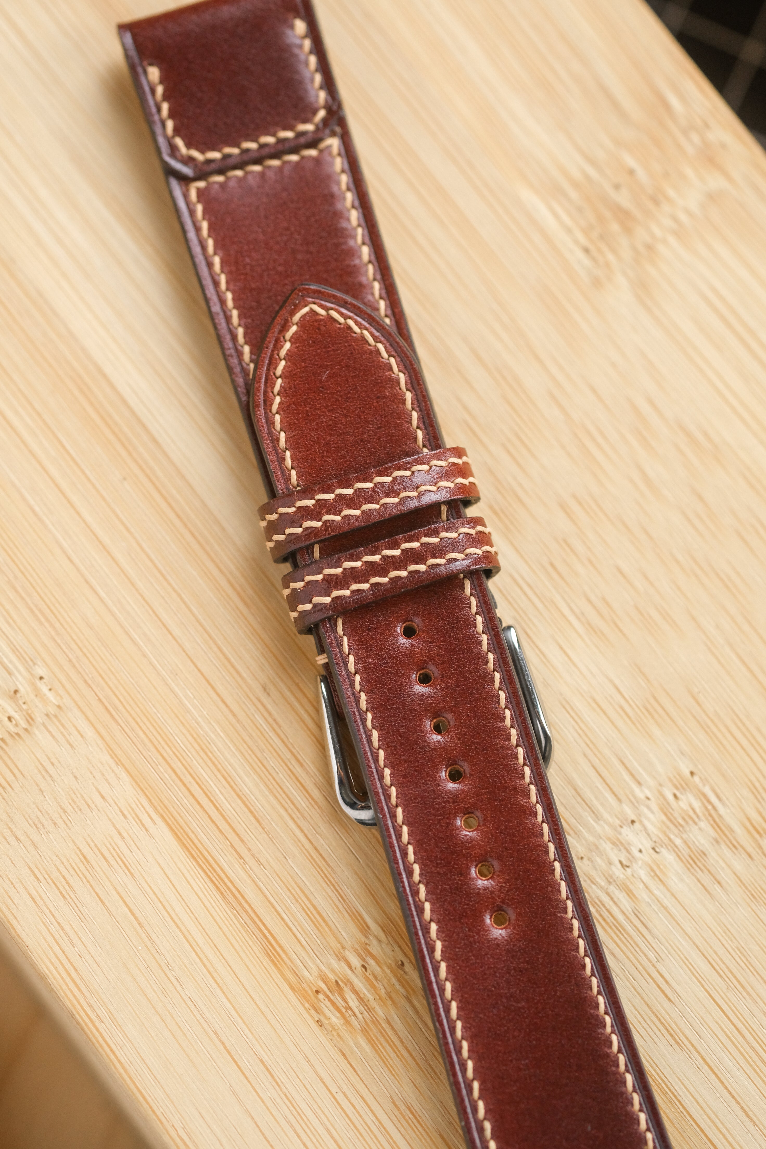 Garnet Red Shell Cordovan Reverse Folded Strap
