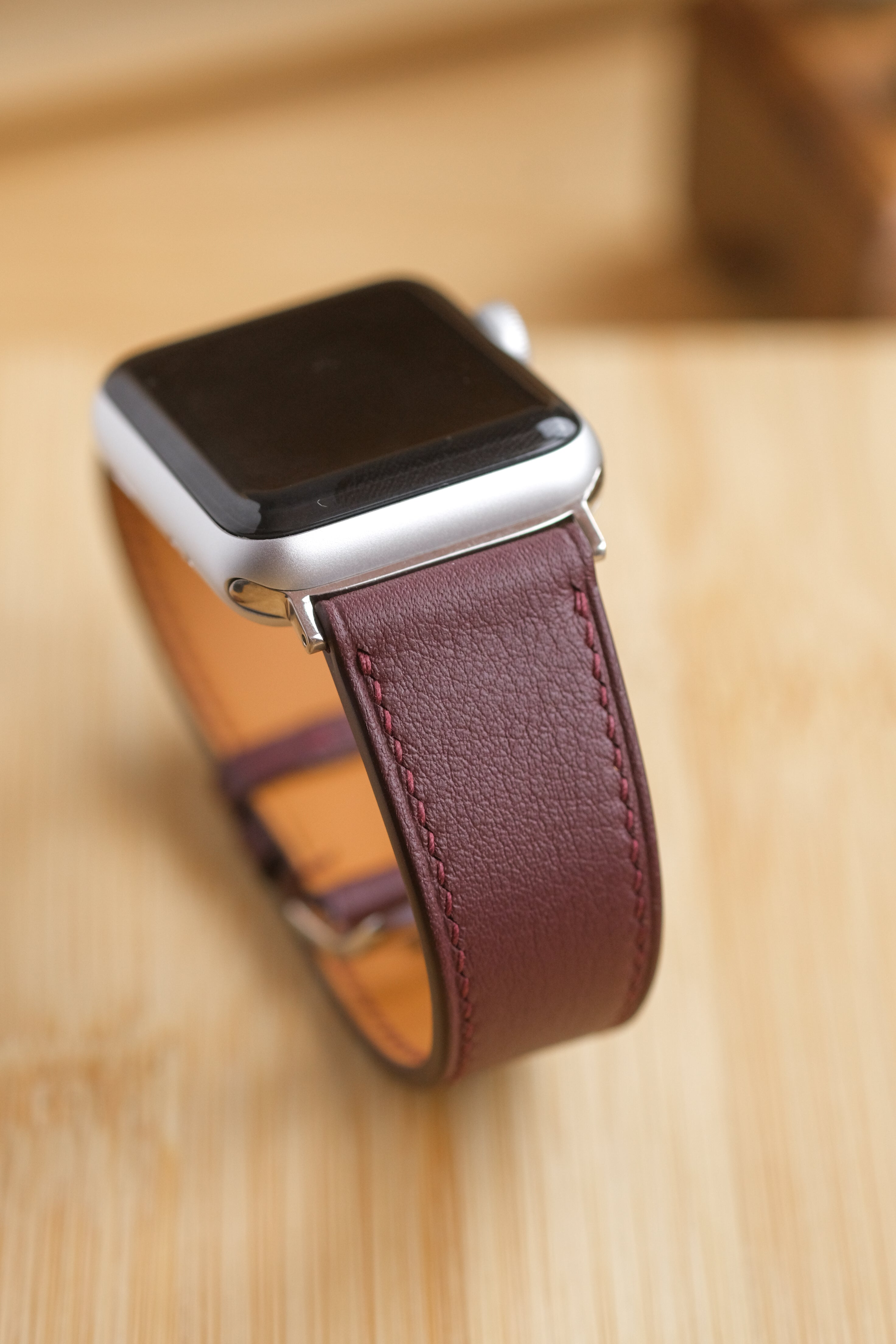 Burgundy Swift Italian Calfskin Apple Watch Strap