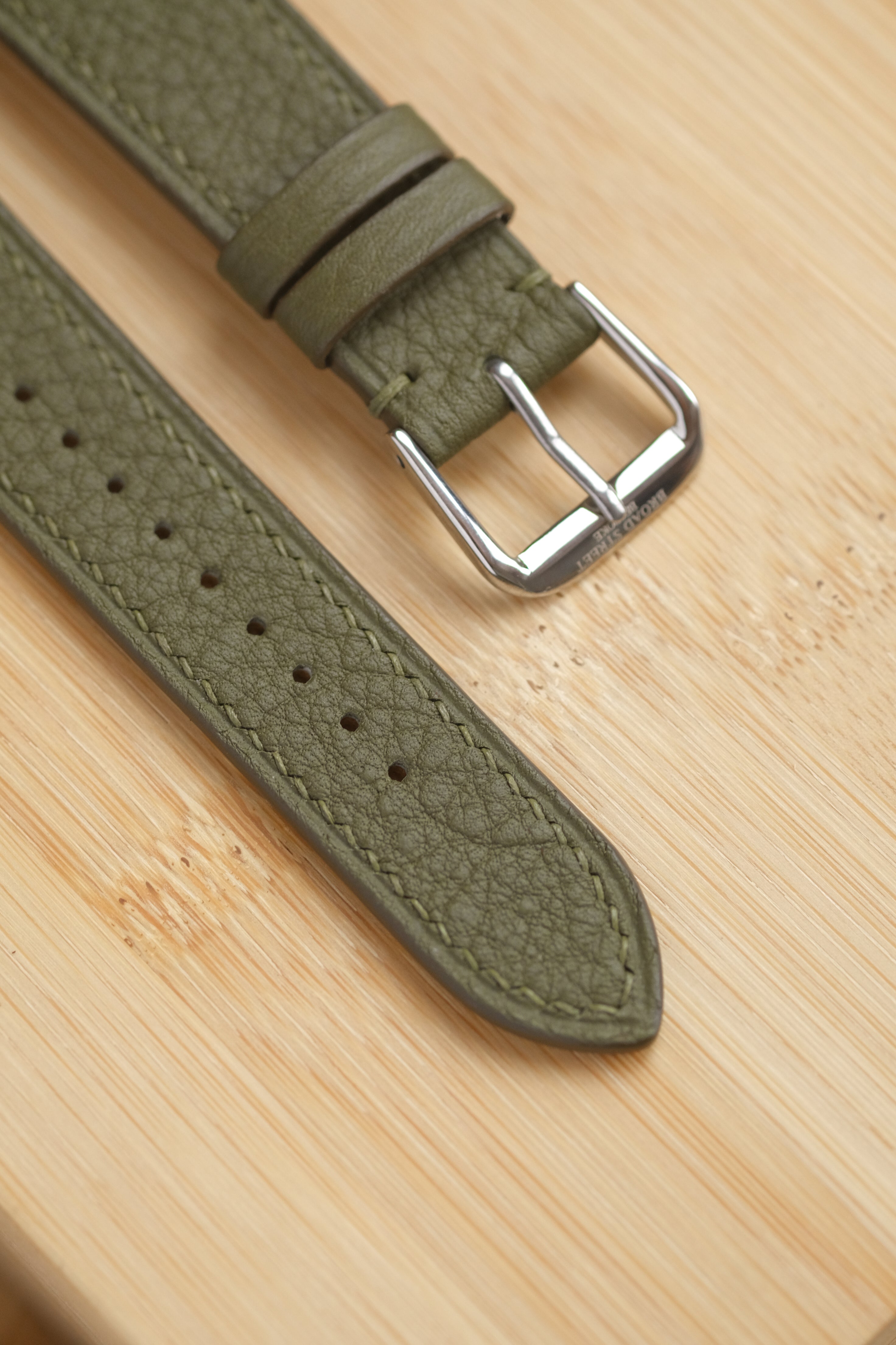 Olive Green Shrunken Calfskin Leather Strap