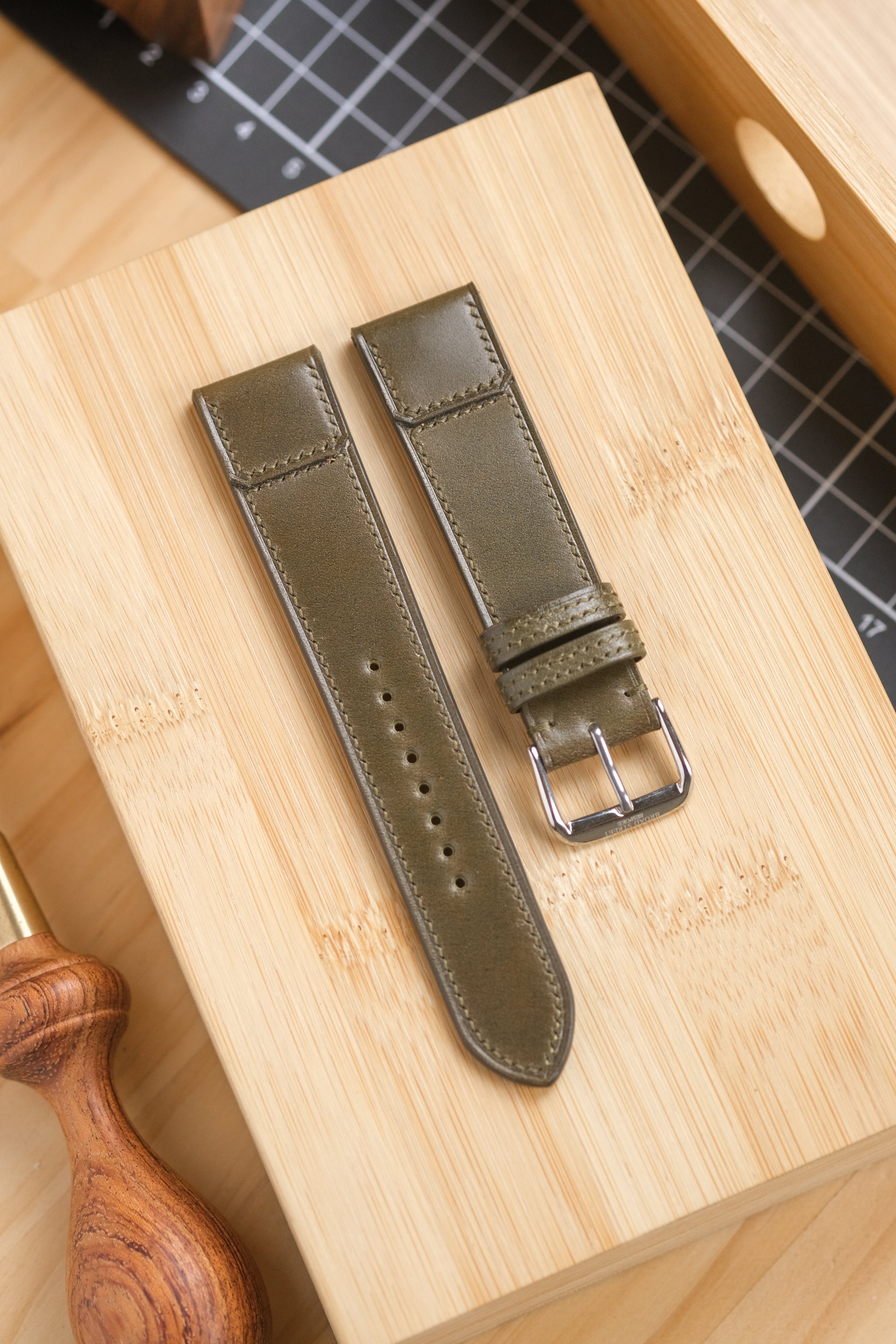 Olive Green Shell Cordovan Reverse Folded Strap