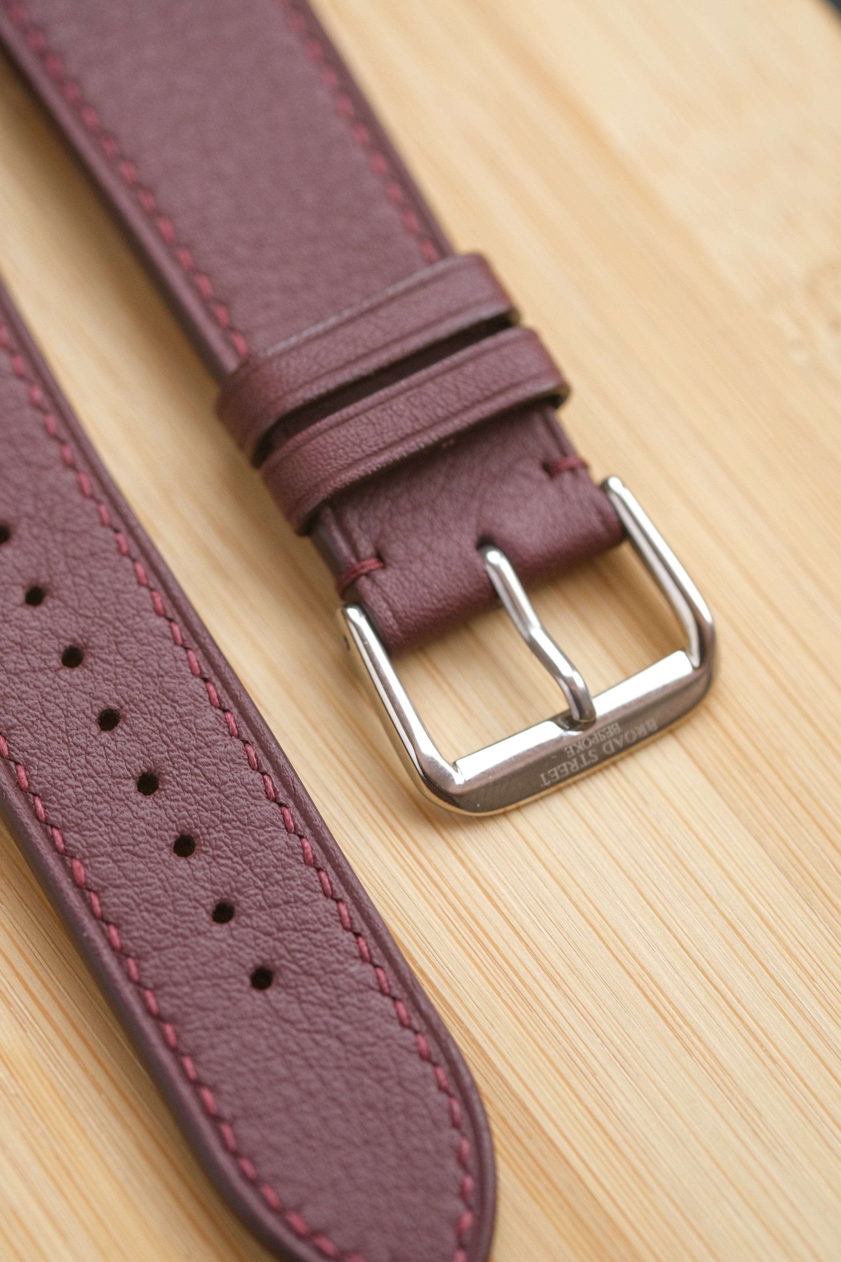Burgundy Swift Calfskin Leather Strap