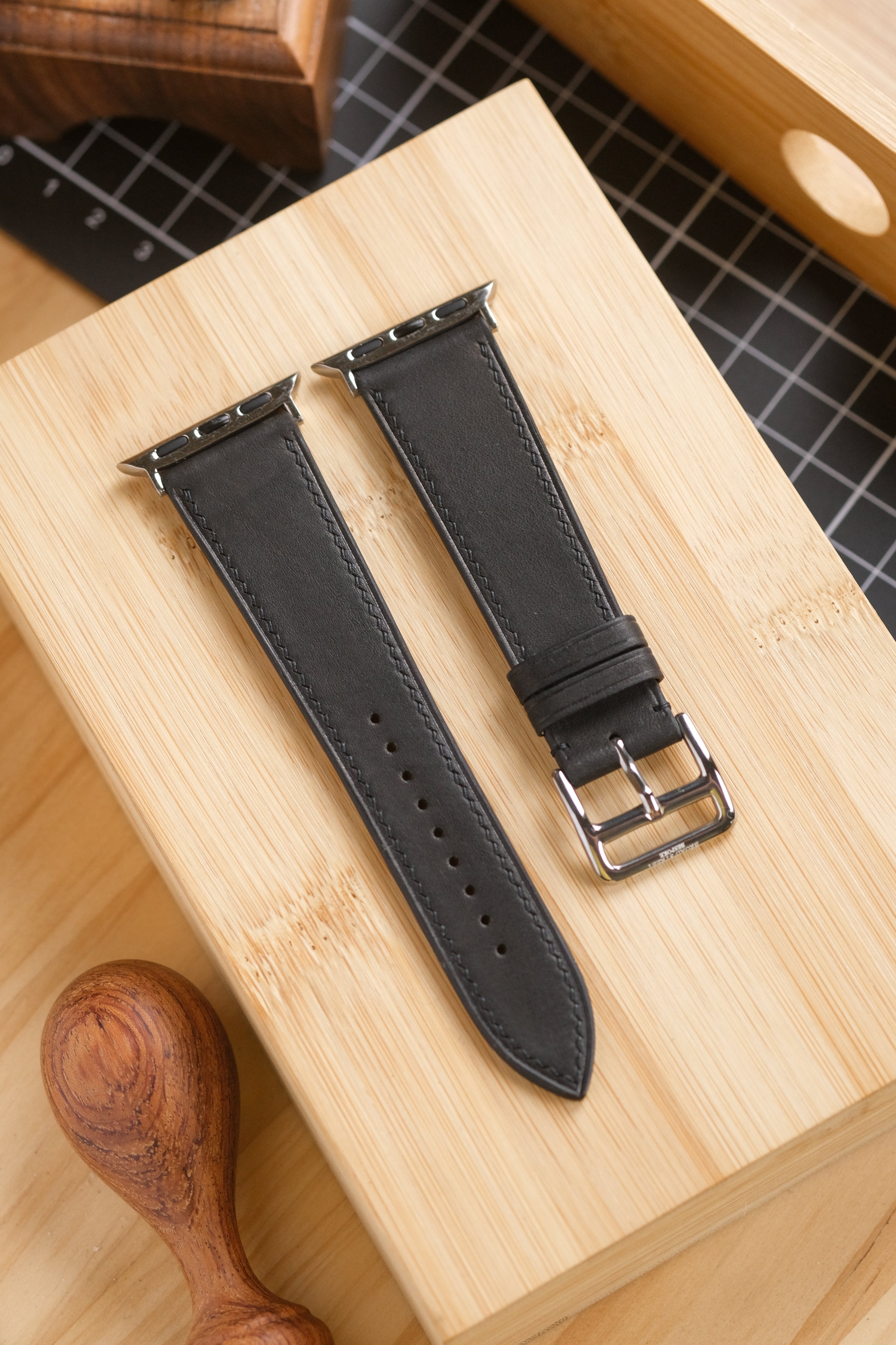 Black Novonappa French Calfskin Apple Watch Strap