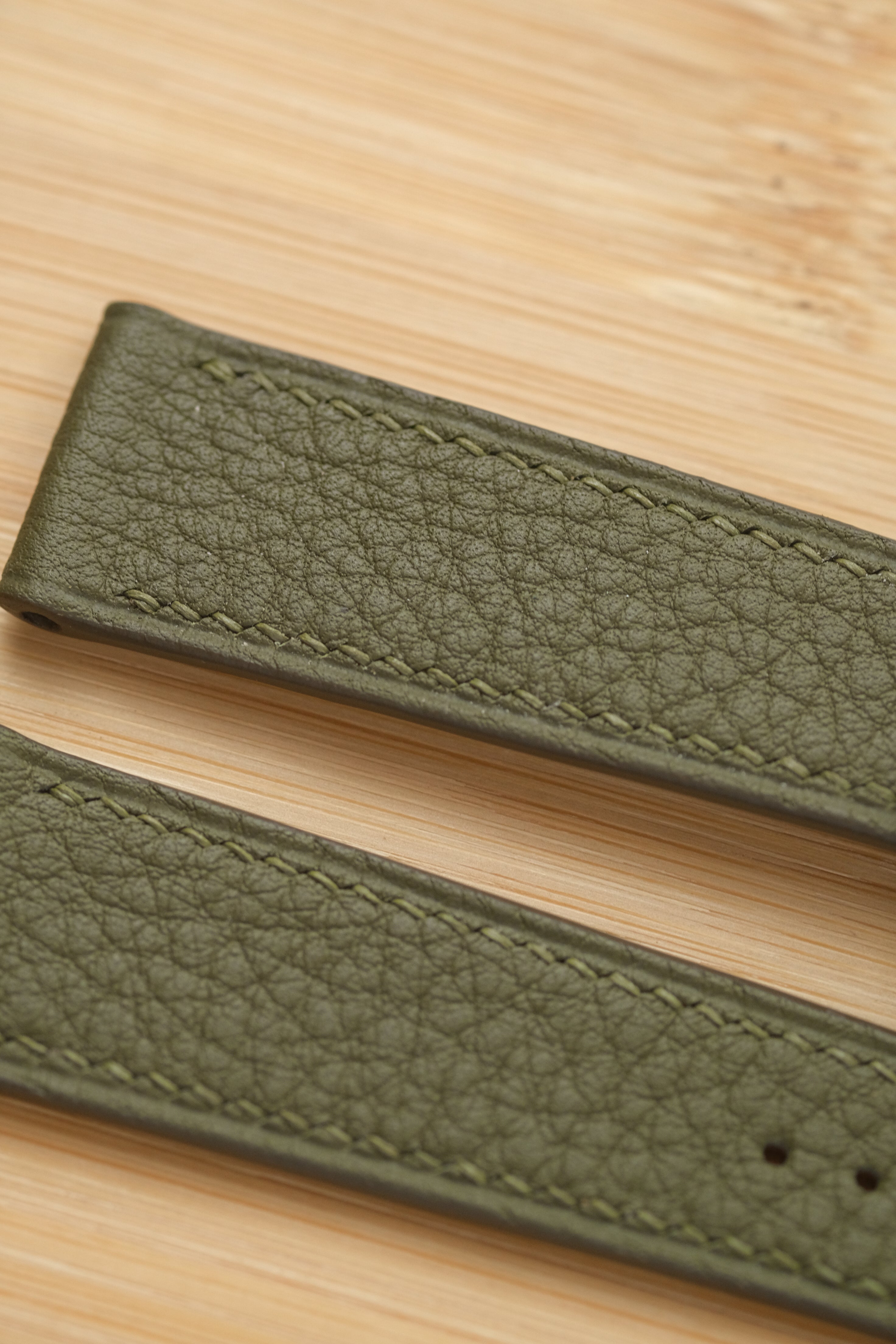 Olive Green Shrunken Calfskin Leather Strap