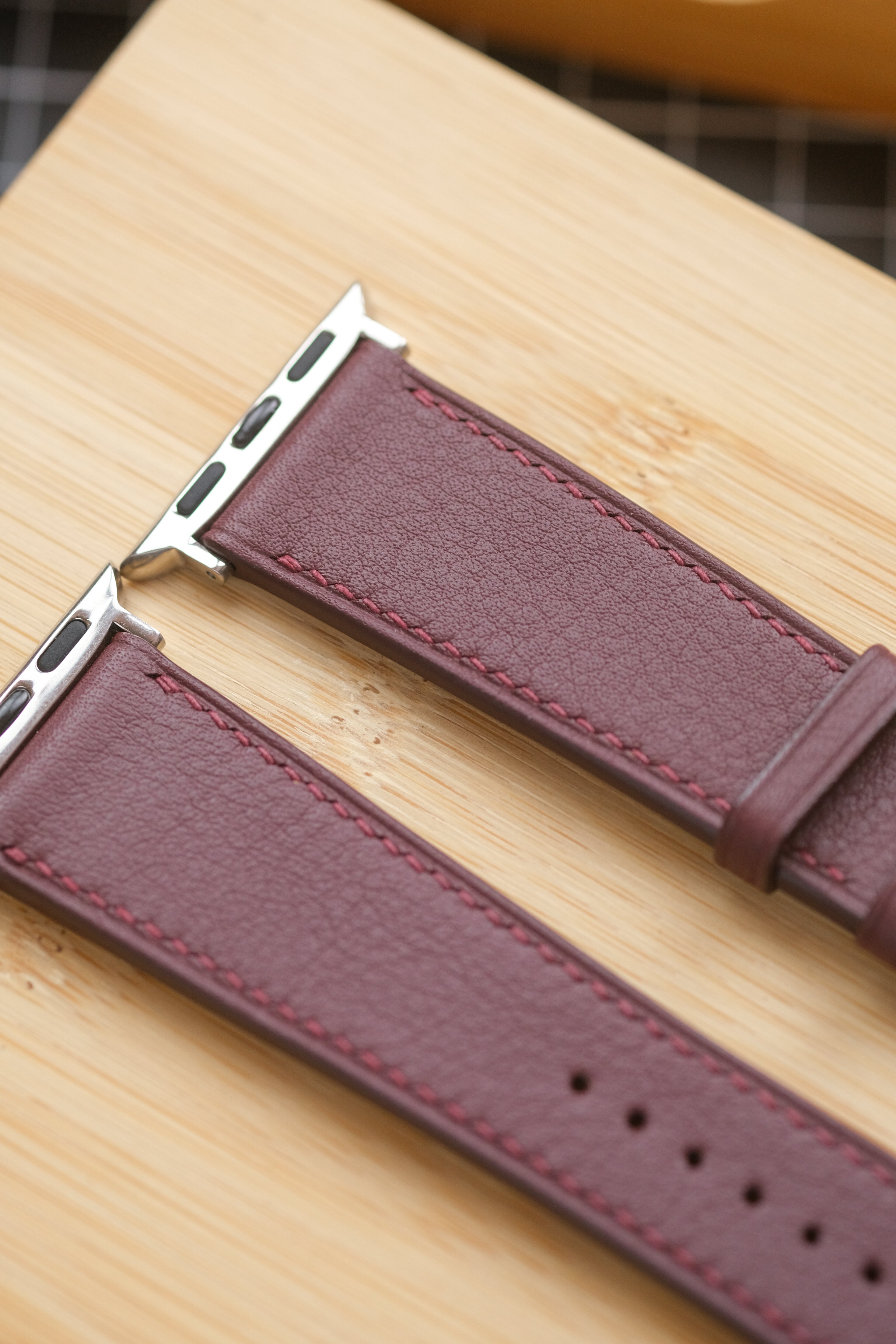 Burgundy Swift Italian Calfskin Apple Watch Strap