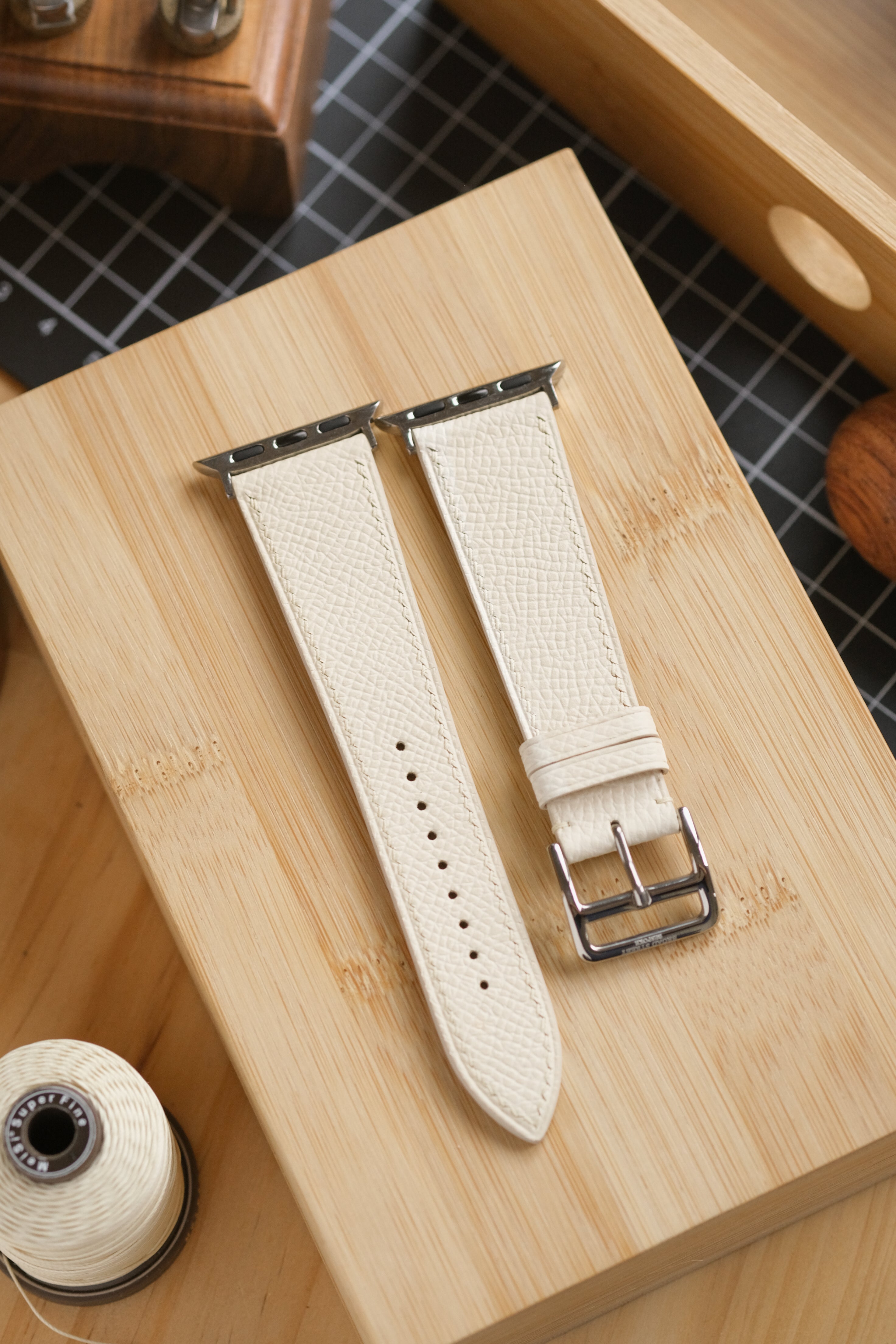 Ecru (Cream) Epsom Calfskin Apple Watch Strap