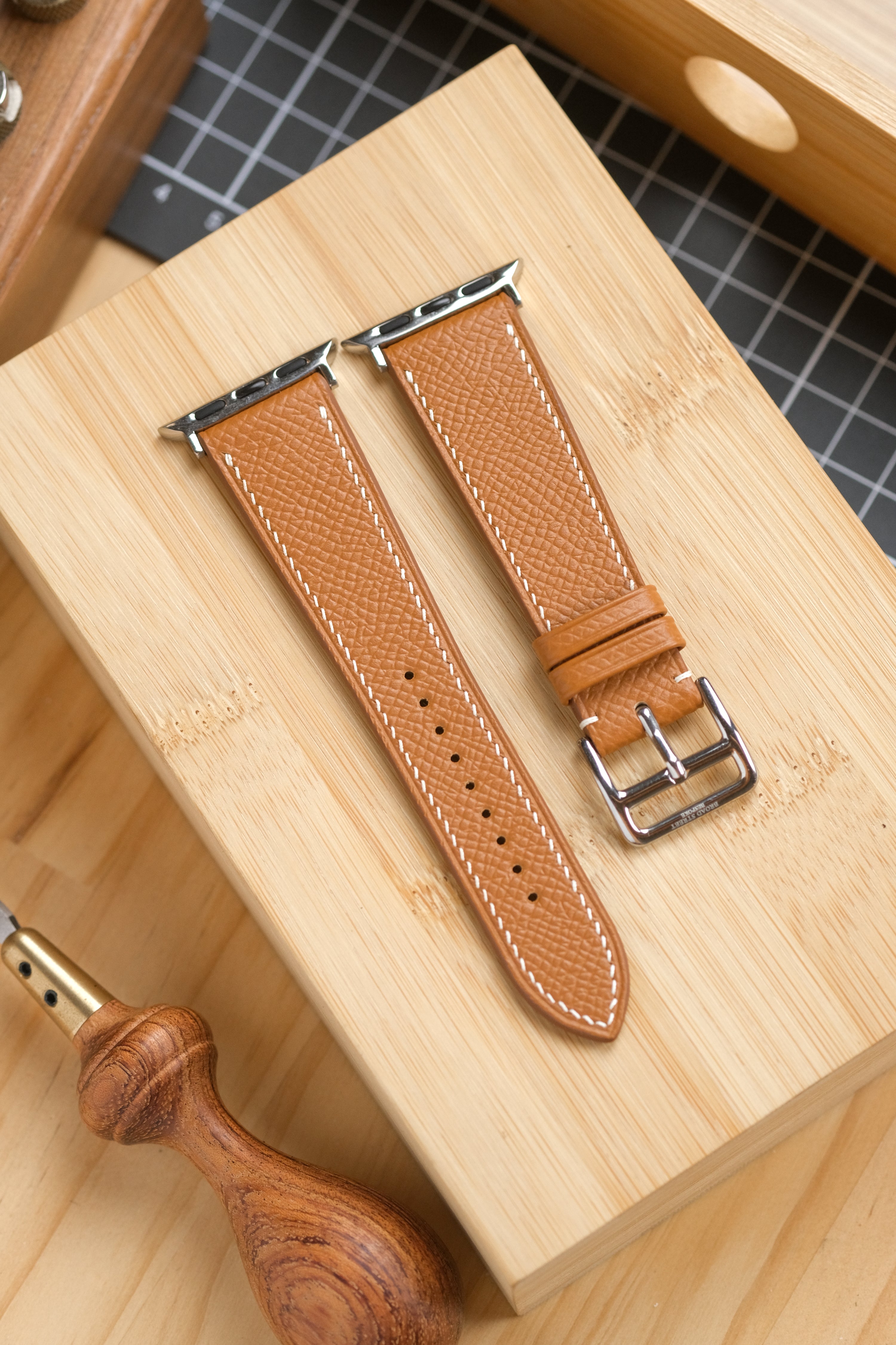 Gold Brown Epsom Calfskin Apple Watch Strap