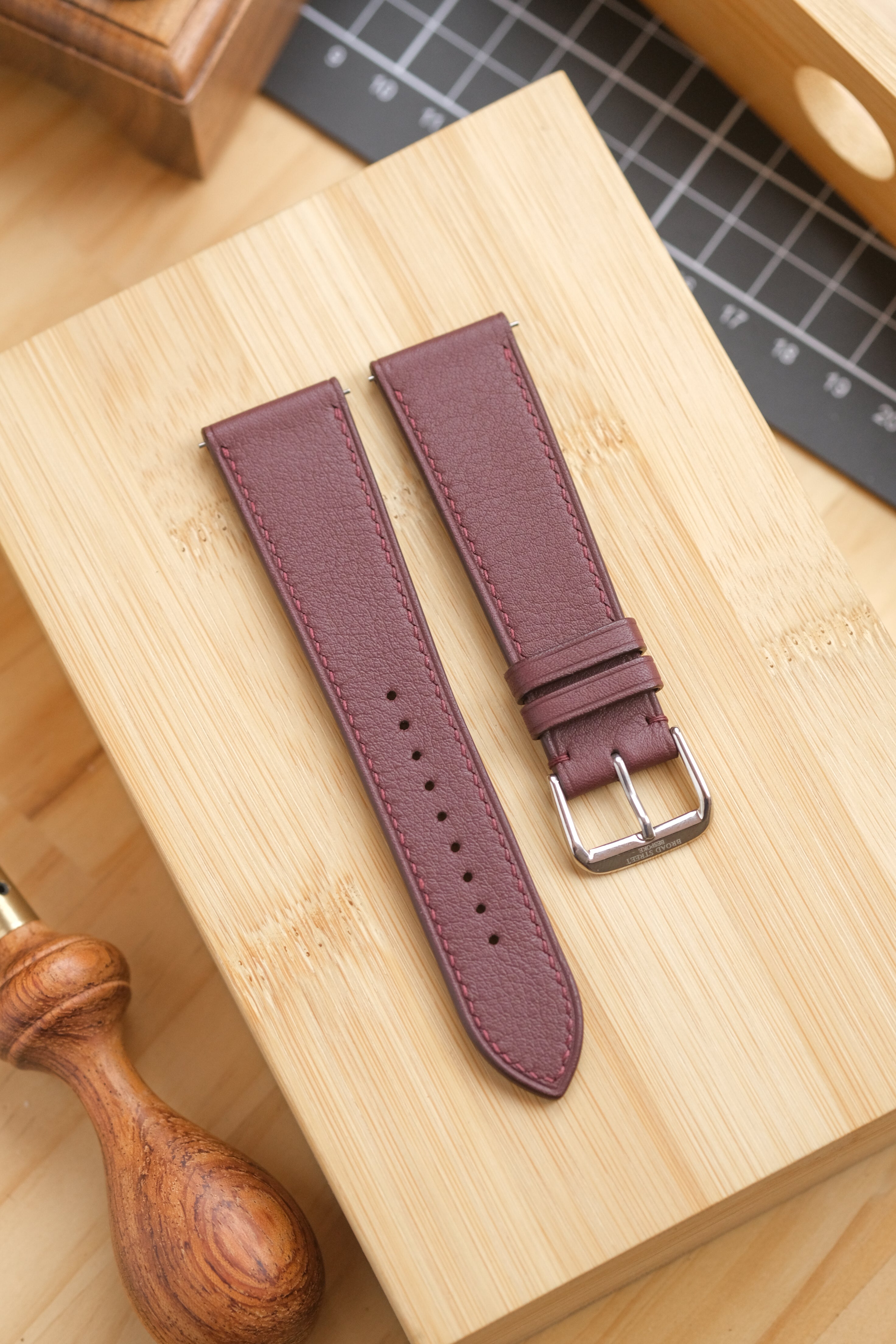 Burgundy Swift Calfskin Leather Strap