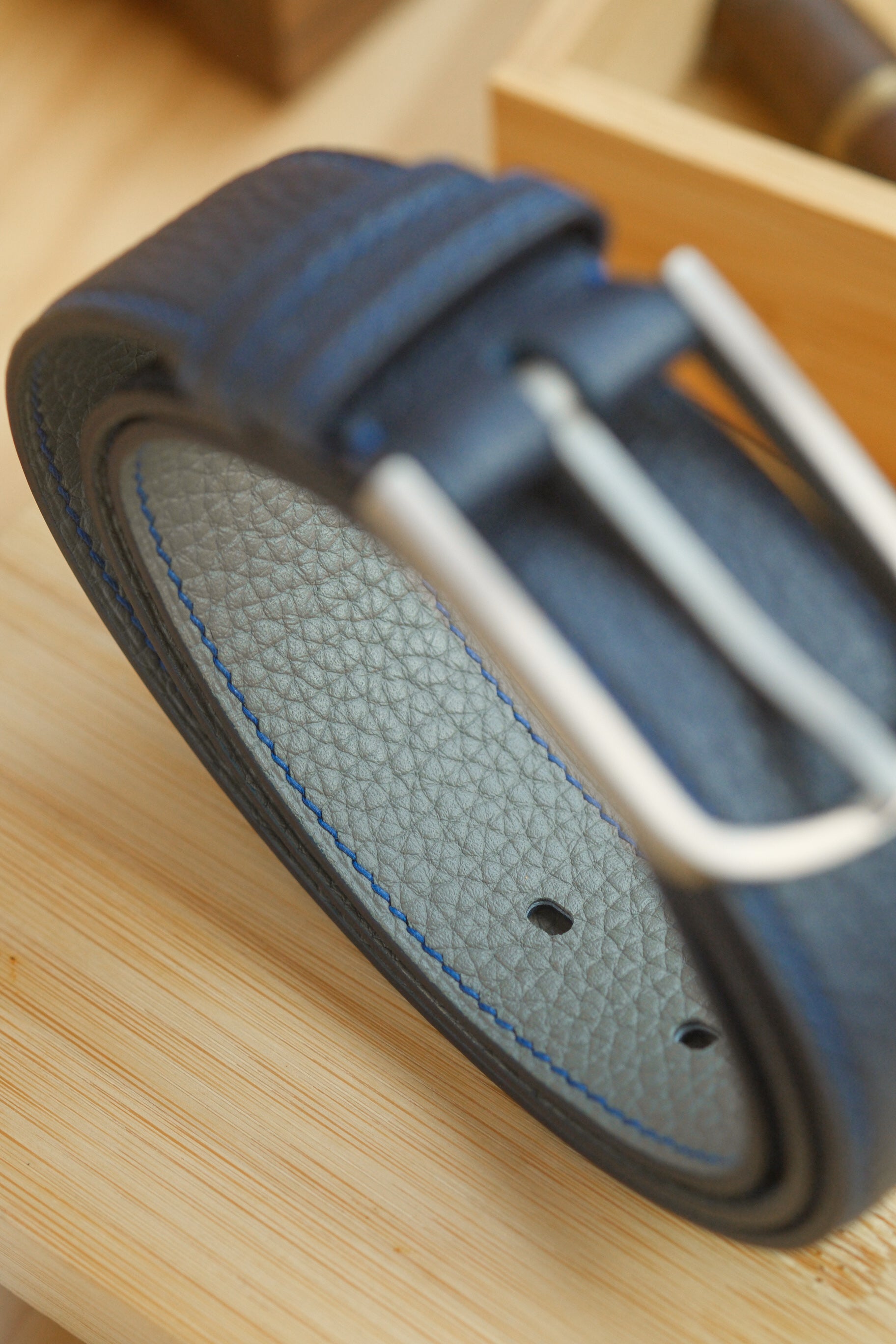 Navy Odessa Calfskin Handstitched Belt