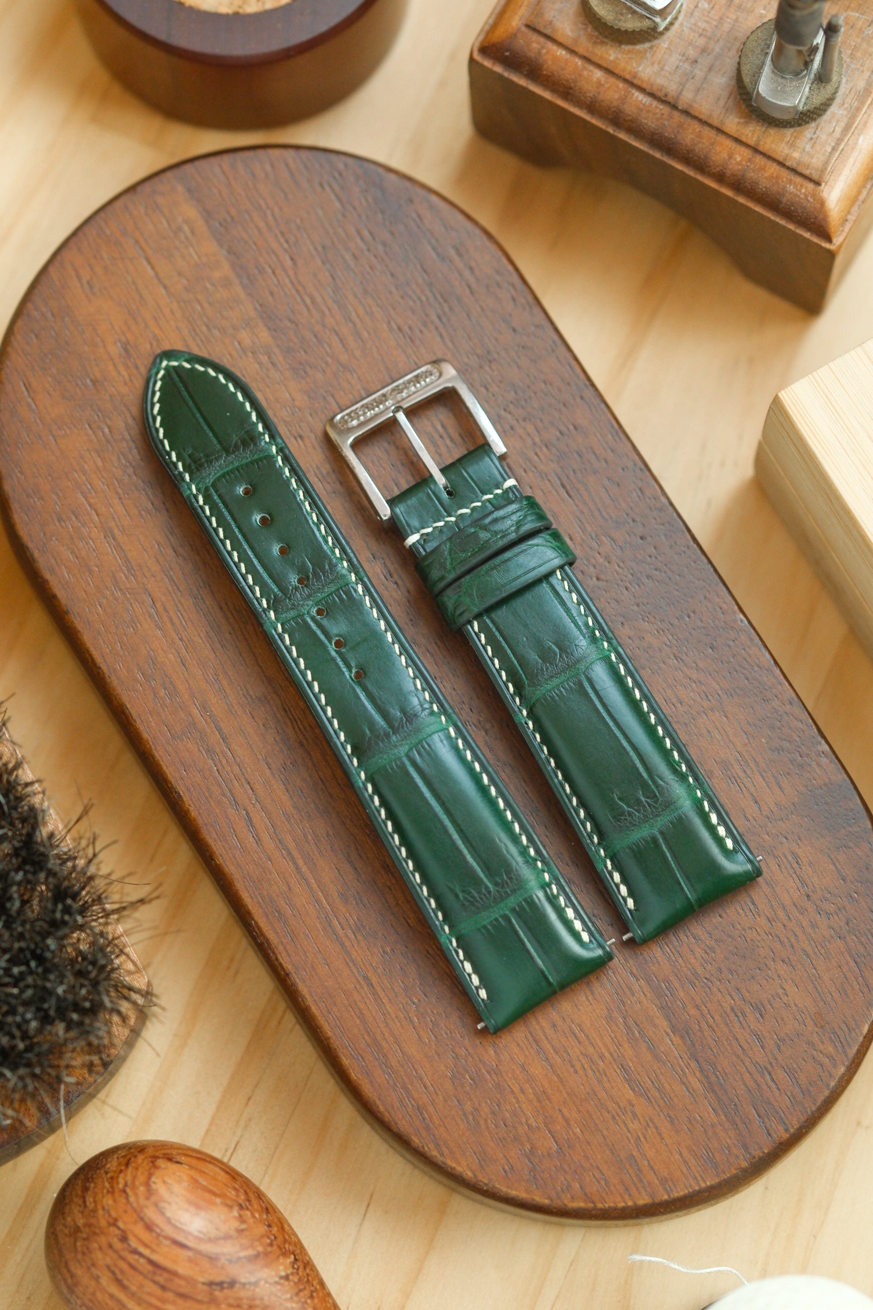 Bottle Green Alligator Leather Strap