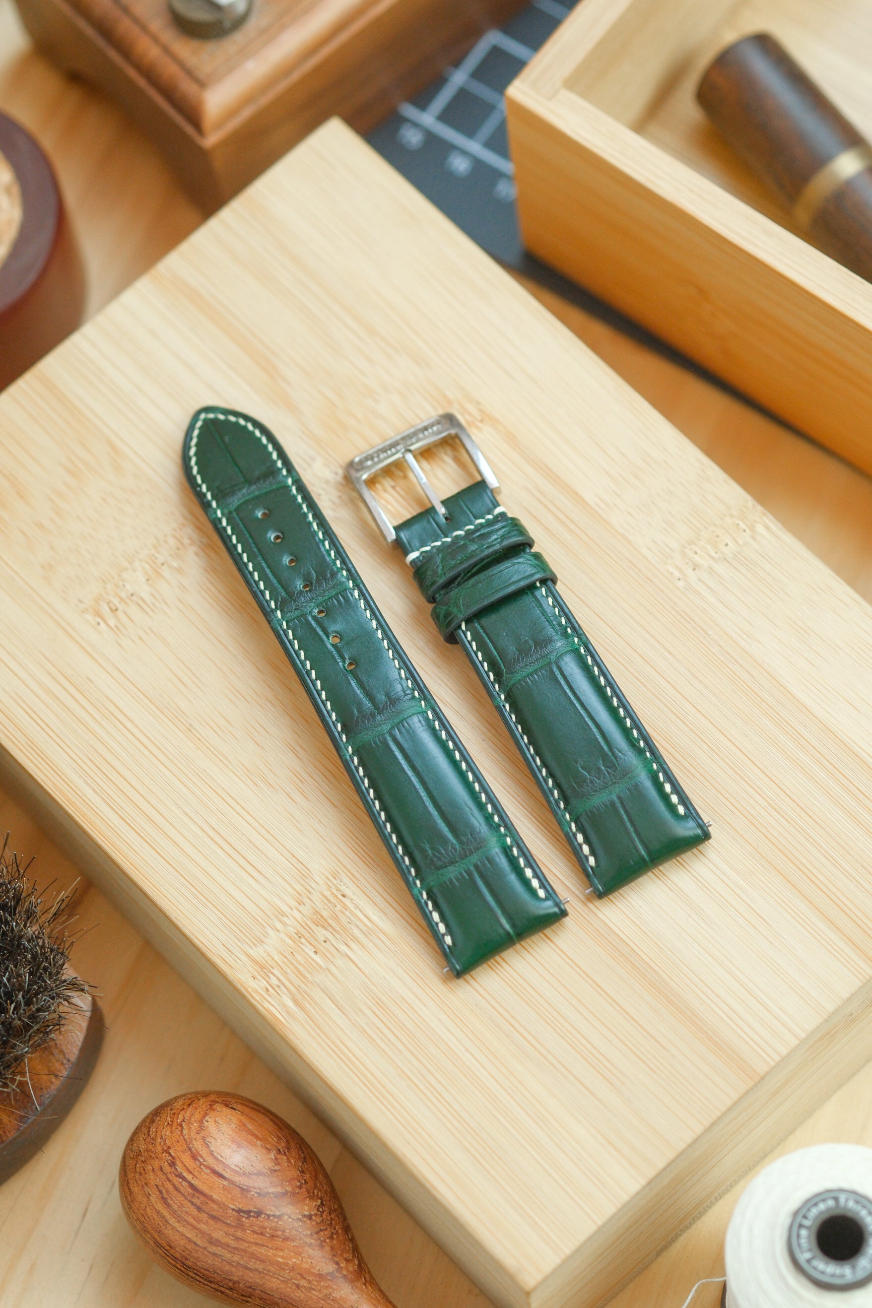 Bottle Green Alligator Leather Strap