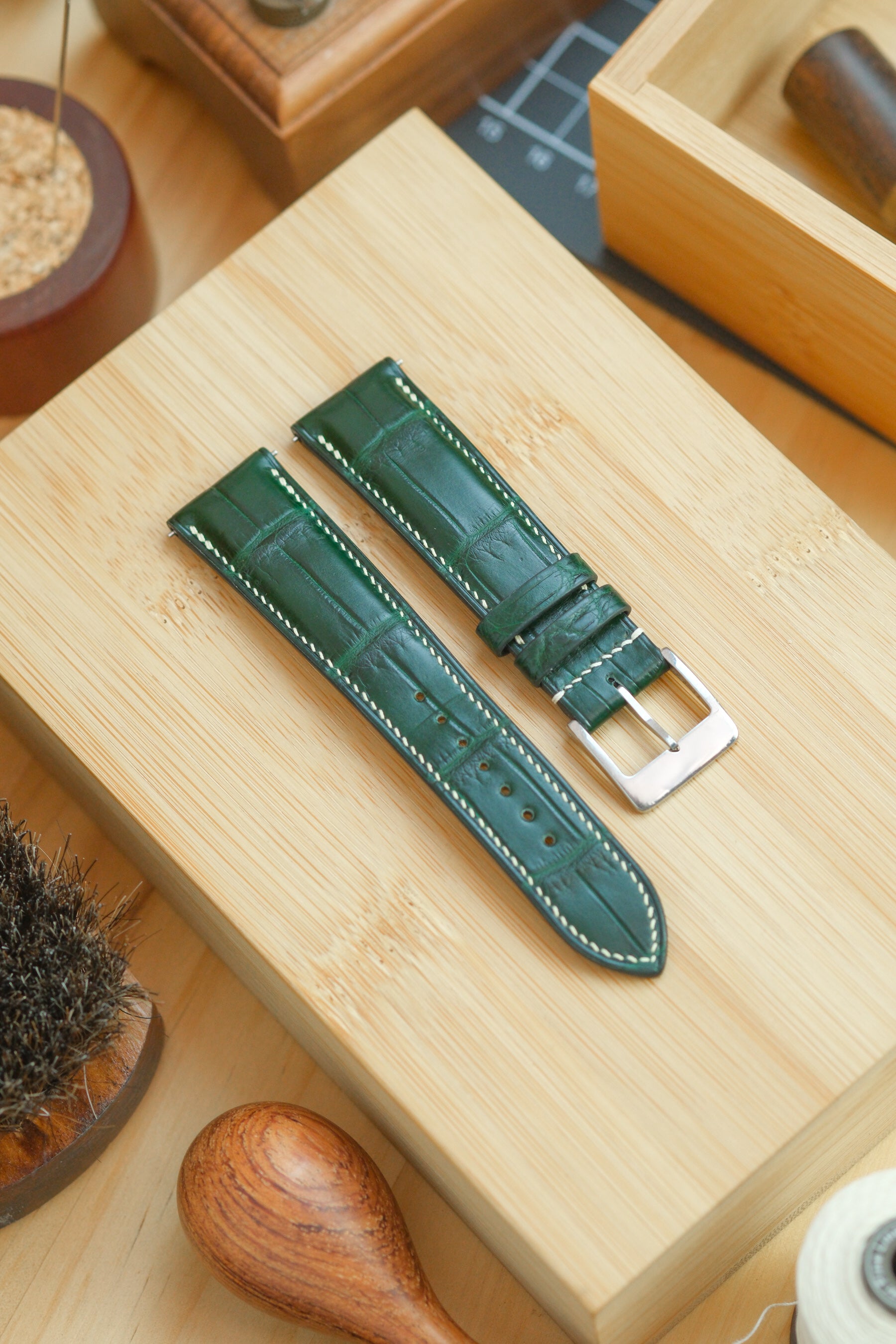 Bottle Green Alligator Leather Strap