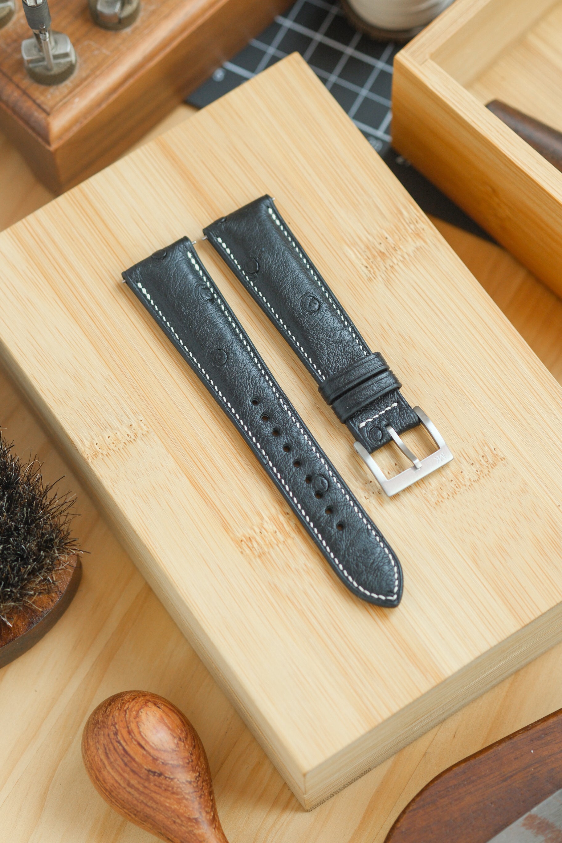 Black Ostrich Belly Leather Strap