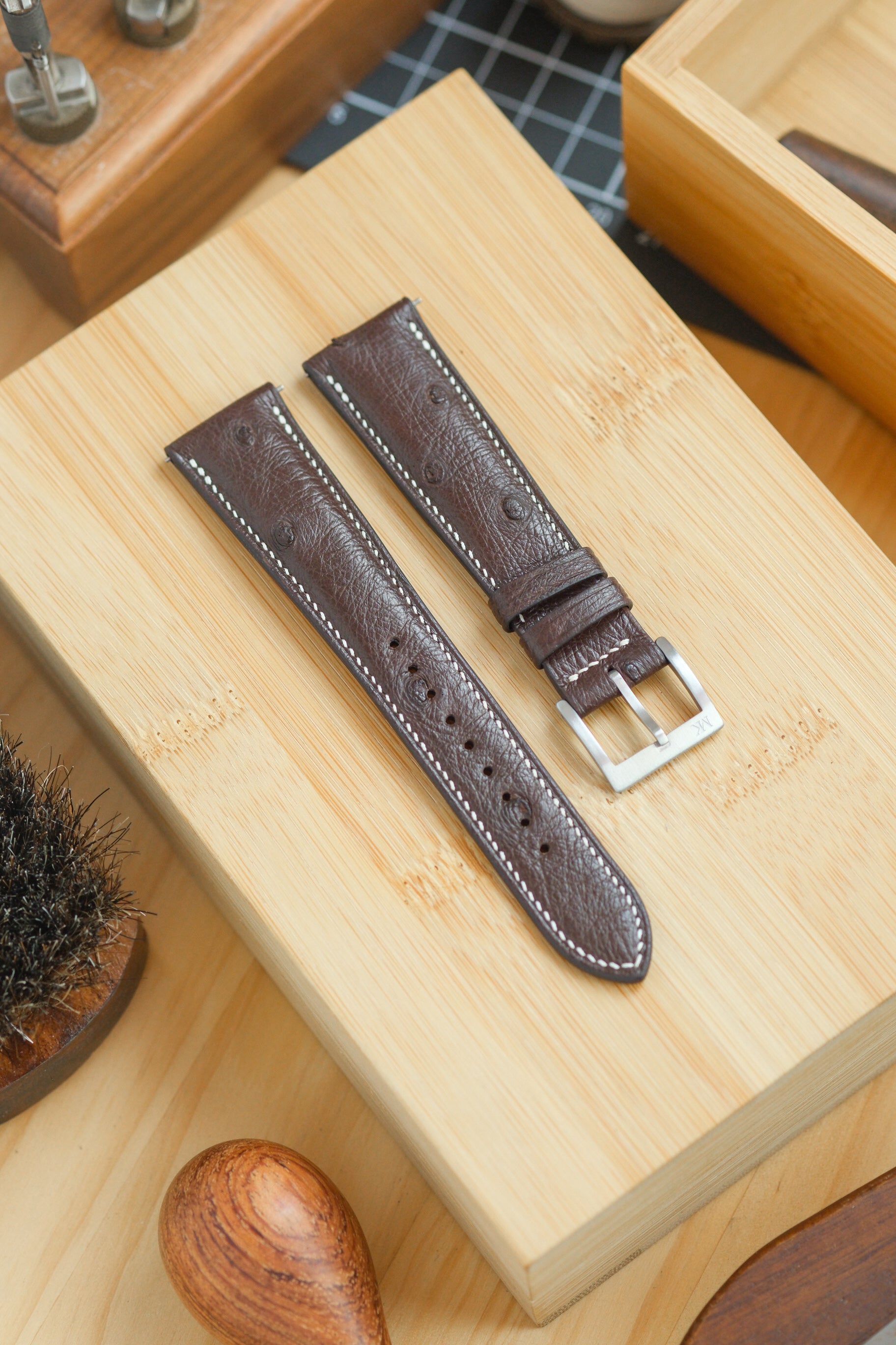 Dark Brown Ostrich Belly Leather Strap