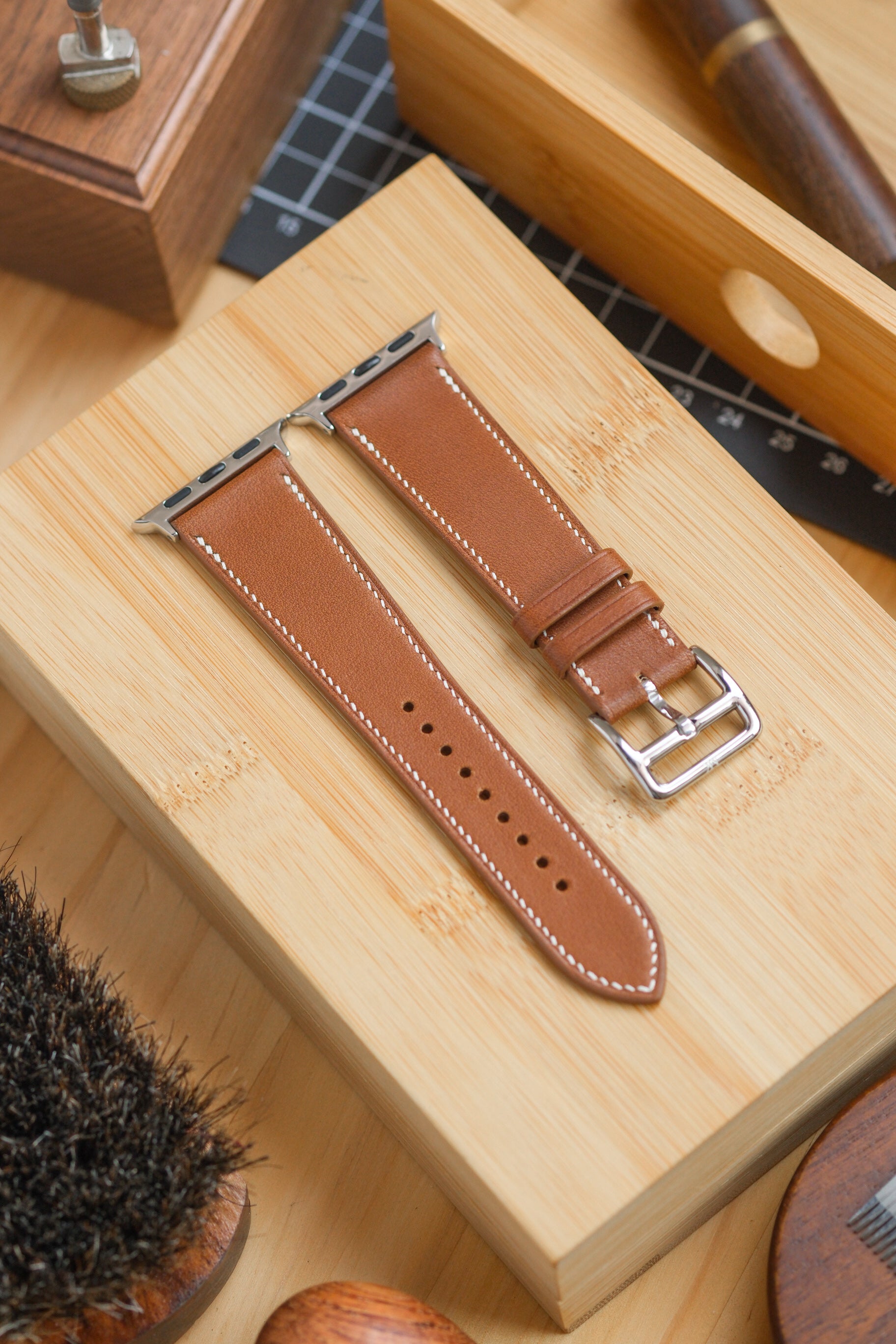 Golden Brown Novonappa French Calfskin Apple Watch Strap