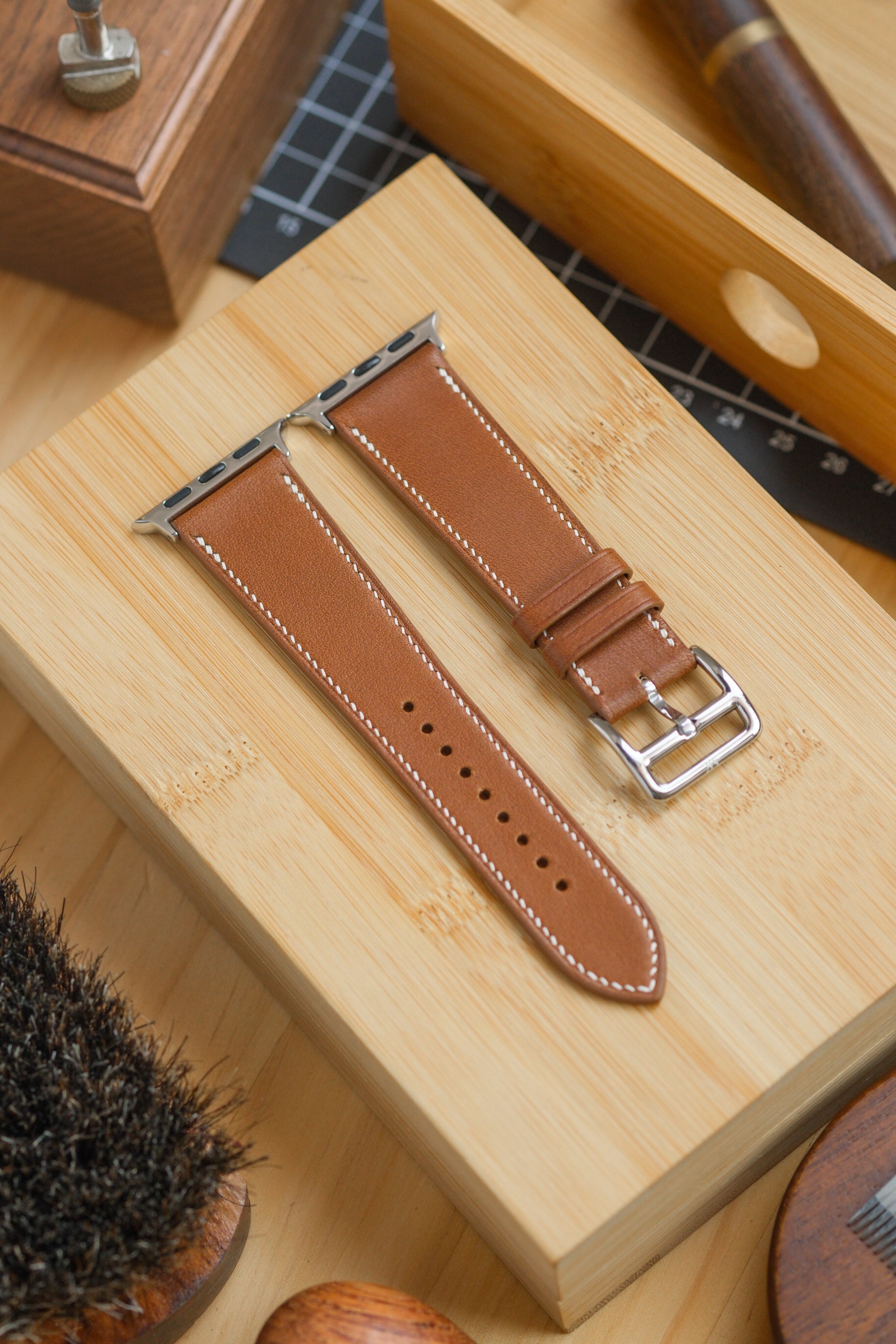 Golden Brown Novonappa French Calfskin Apple Watch Strap