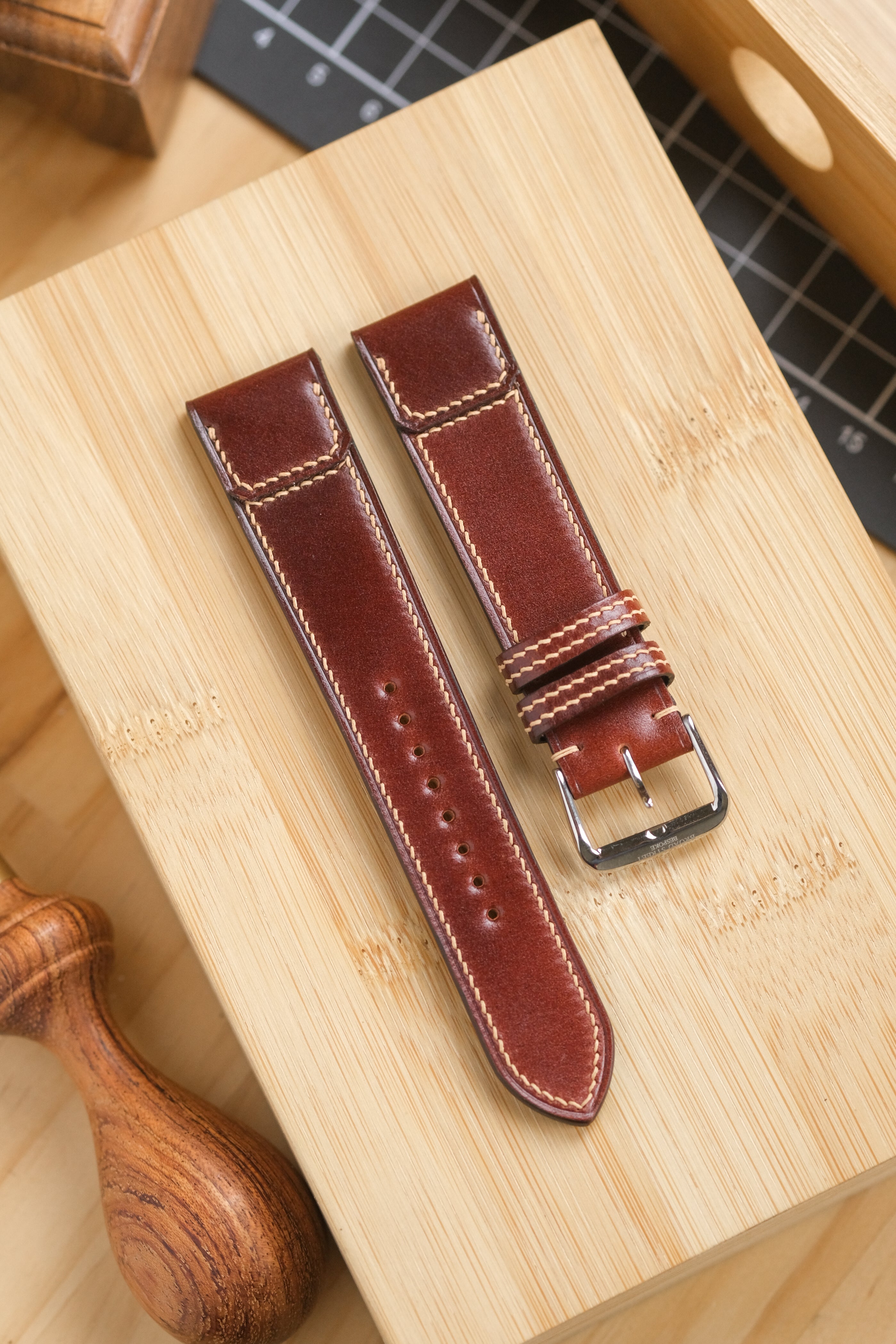 Garnet Red Shell Cordovan Reverse Folded Strap